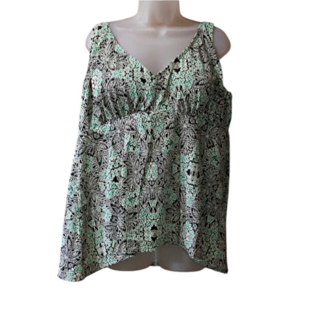 Swimsuits For All Black and Green Smocked Tankini Top